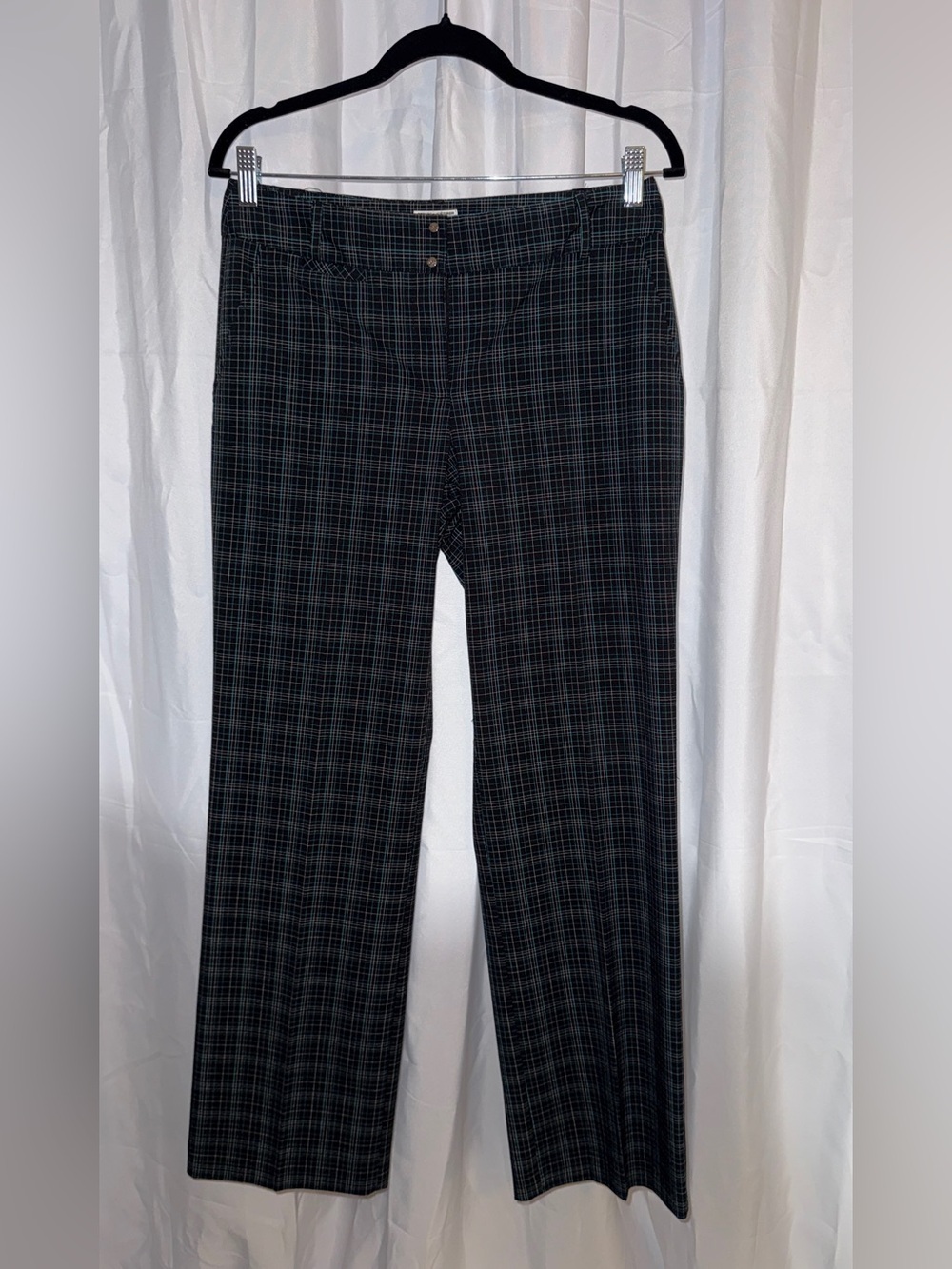 Izod Black Plaid Dress Pants with Subtle Gray Windowpane
